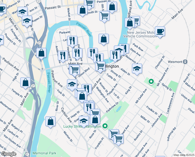 map of restaurants, bars, coffee shops, grocery stores, and more near 75 Locust Avenue in Wallington