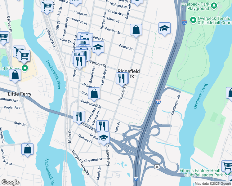 map of restaurants, bars, coffee shops, grocery stores, and more near in Ridgefield Park