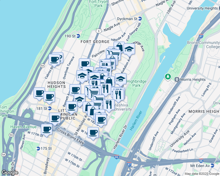 map of restaurants, bars, coffee shops, grocery stores, and more near in New York