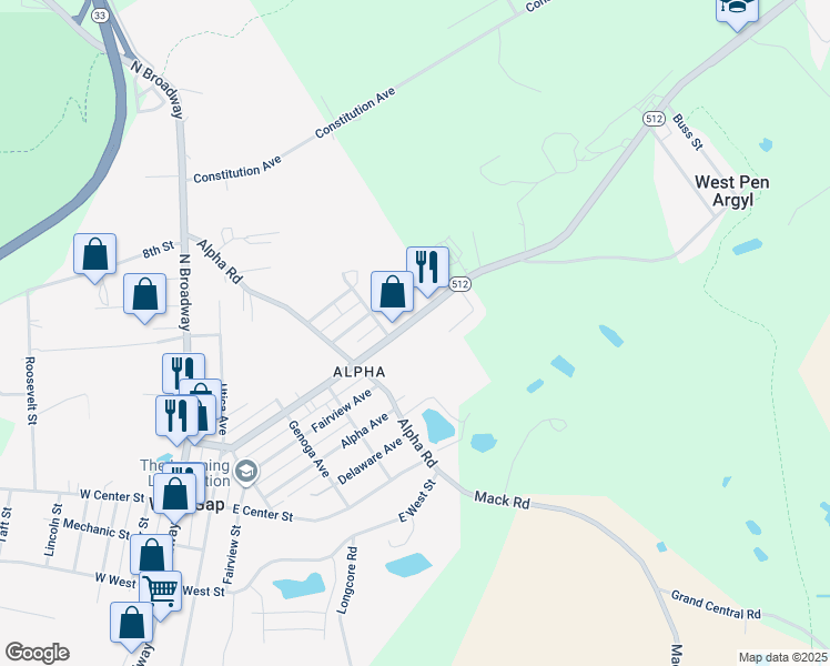 map of restaurants, bars, coffee shops, grocery stores, and more near 537 North Lehigh Avenue in Wind Gap