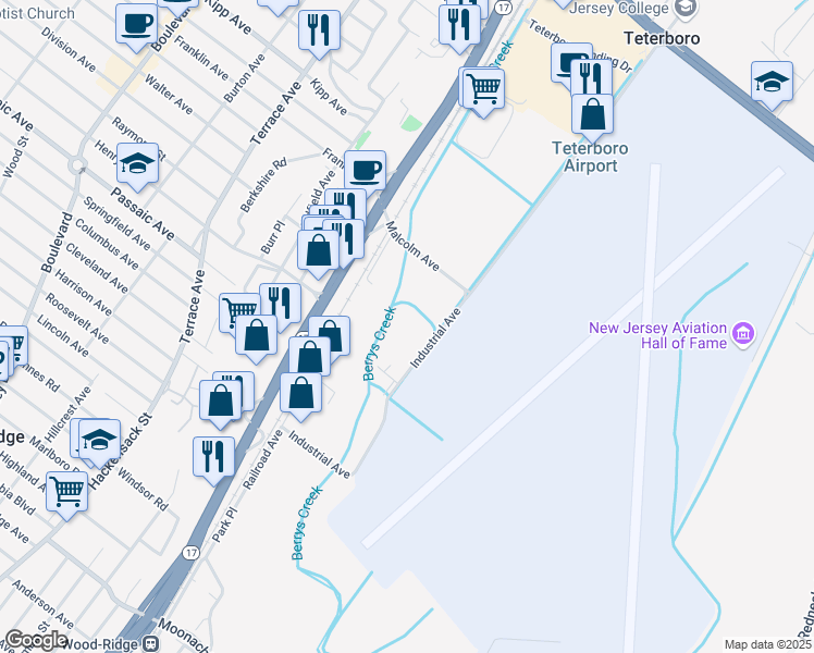 map of restaurants, bars, coffee shops, grocery stores, and more near 430 Industrial Avenue in Teterboro