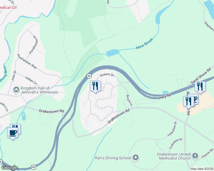 map of restaurants, bars, coffee shops, grocery stores, and more near 206 Winding Hill Drive in Hackettstown