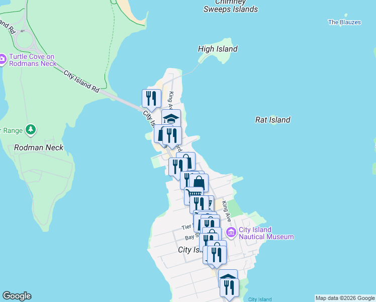 map of restaurants, bars, coffee shops, grocery stores, and more near 500 Minnieford Avenue in Bronx