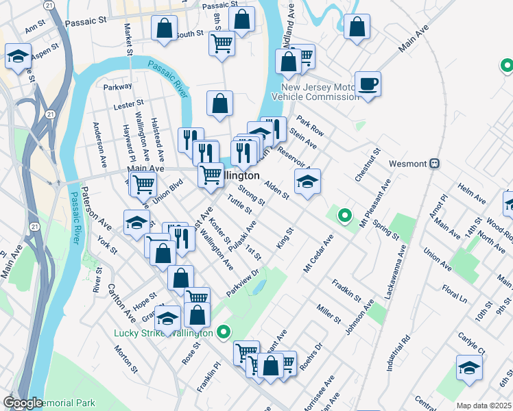 map of restaurants, bars, coffee shops, grocery stores, and more near 65 Tuttle Street in Wallington