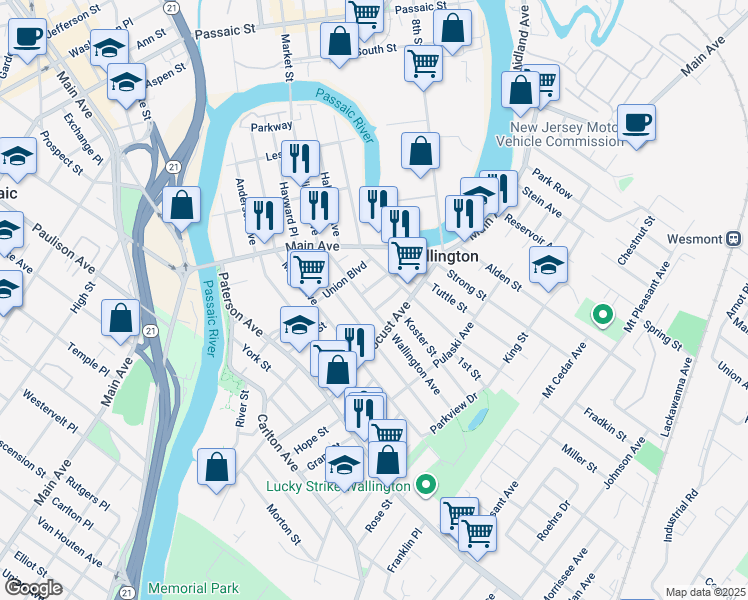 map of restaurants, bars, coffee shops, grocery stores, and more near 75 Locust Avenue in Wallington
