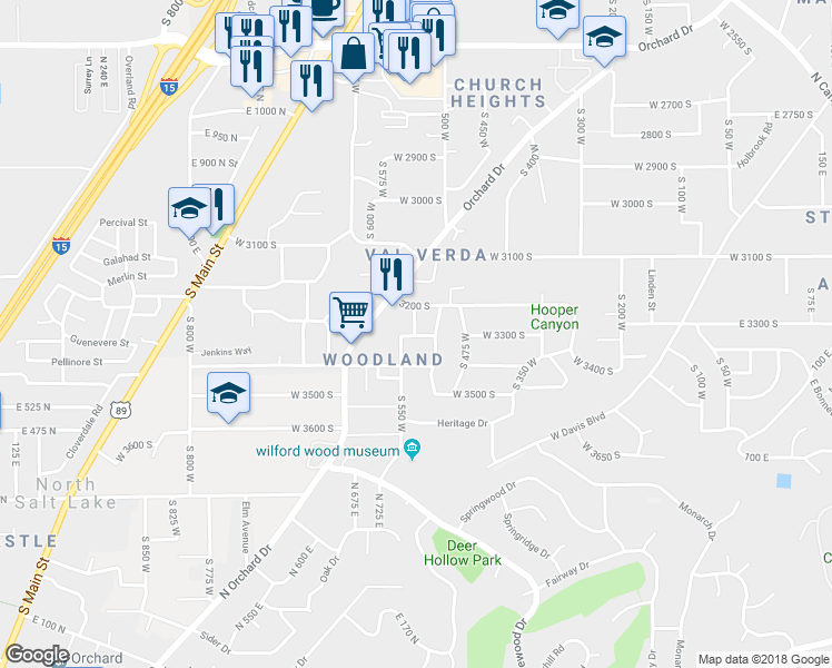 map of restaurants, bars, coffee shops, grocery stores, and more near 3279 Plum Tree Lane in Bountiful