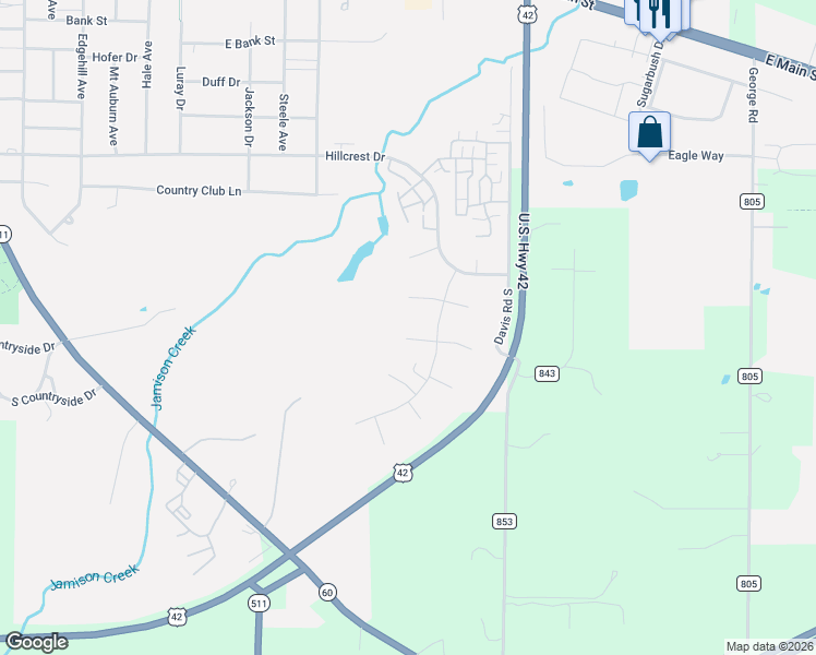 map of restaurants, bars, coffee shops, grocery stores, and more near 1209 Applewood Court in Ashland