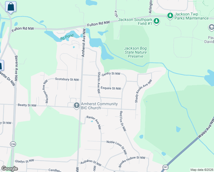 map of restaurants, bars, coffee shops, grocery stores, and more near 8402 Esquire Street Northwest in Massillon