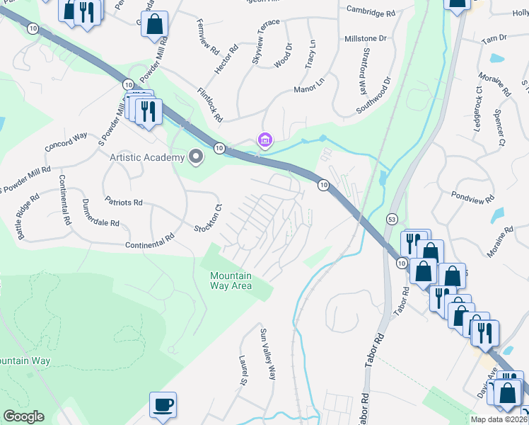 map of restaurants, bars, coffee shops, grocery stores, and more near 2350 New Jersey 10 in Morris Plains