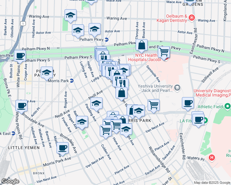 map of restaurants, bars, coffee shops, grocery stores, and more near 1978 Williamsbridge Road in Bronx