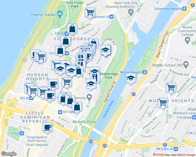 map of restaurants, bars, coffee shops, grocery stores, and more near in New York