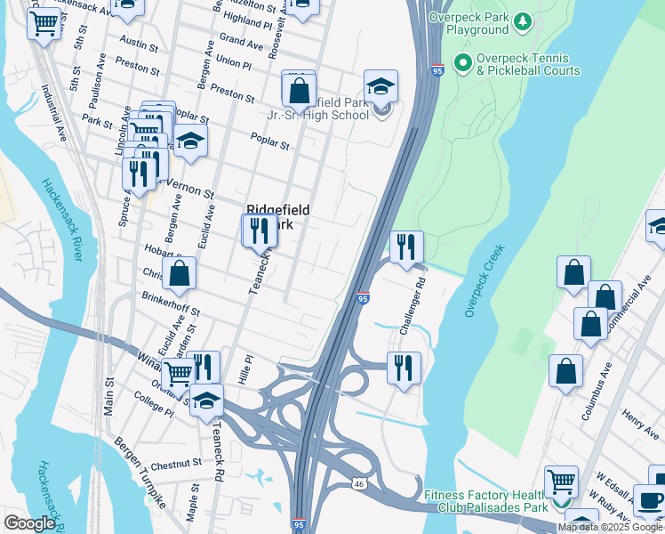 map of restaurants, bars, coffee shops, grocery stores, and more near 11 Scott Court in Ridgefield Park