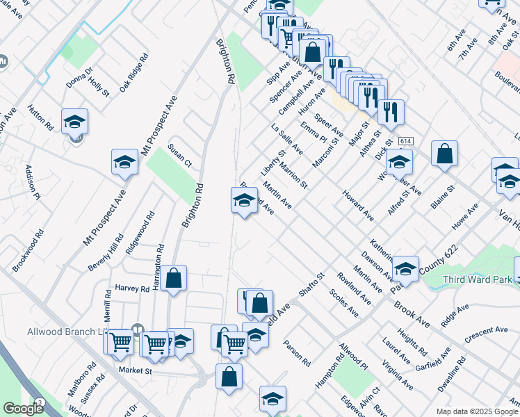 map of restaurants, bars, coffee shops, grocery stores, and more near 216 Rowland Avenue in Clifton