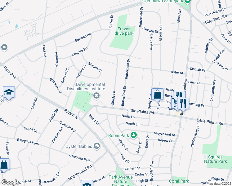 map of restaurants, bars, coffee shops, grocery stores, and more near 22 Shady Lane in Huntington