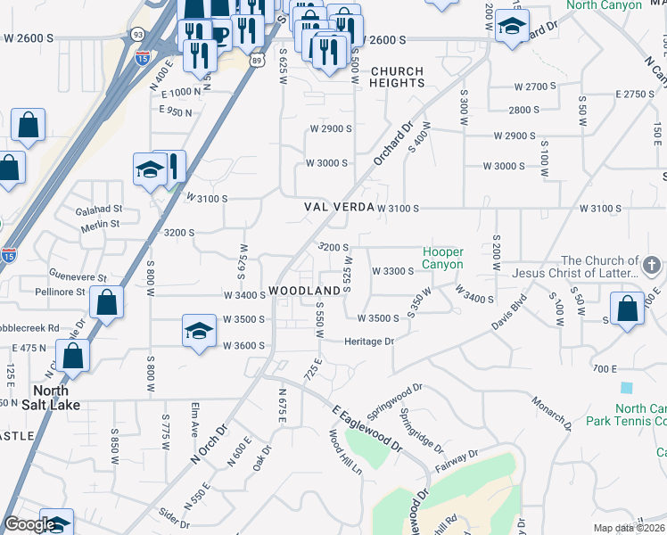 map of restaurants, bars, coffee shops, grocery stores, and more near 3222 South 525 West in Bountiful