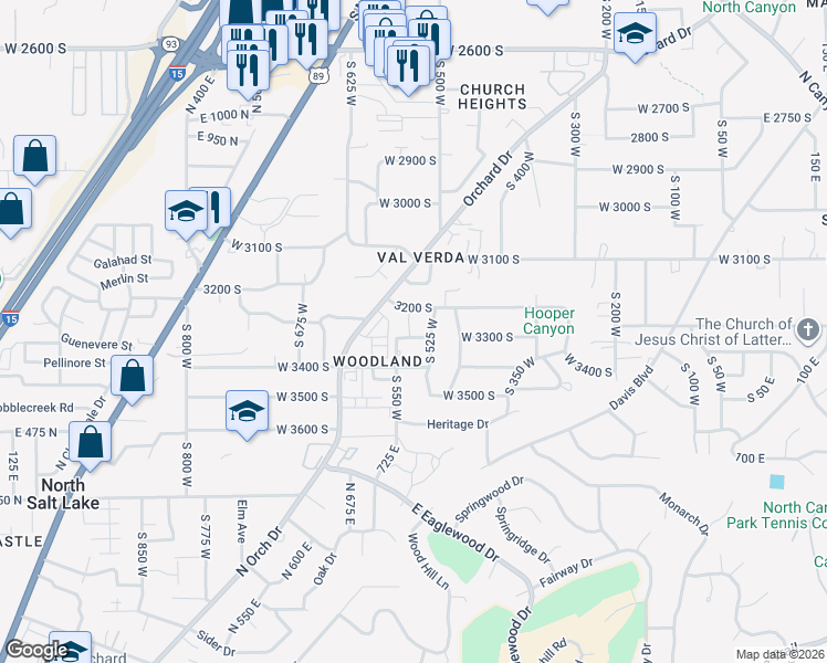 map of restaurants, bars, coffee shops, grocery stores, and more near 3279 Plum Tree Lane in Bountiful