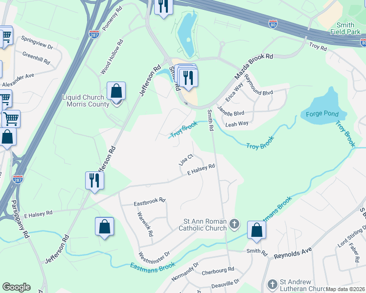 map of restaurants, bars, coffee shops, grocery stores, and more near 67 Rhyan Drive in Parsippany-Troy Hills