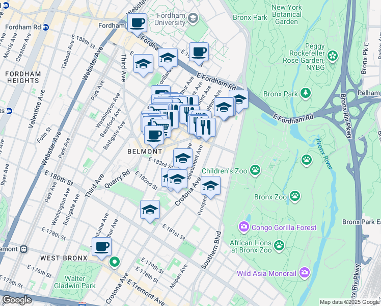 map of restaurants, bars, coffee shops, grocery stores, and more near 2354 Cambreleng Avenue in Bronx