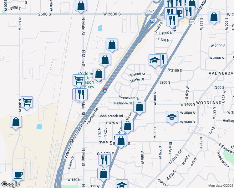map of restaurants, bars, coffee shops, grocery stores, and more near 190 Nimue Circle in North Salt Lake