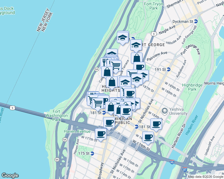 map of restaurants, bars, coffee shops, grocery stores, and more near in New York