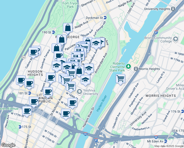 map of restaurants, bars, coffee shops, grocery stores, and more near in New York