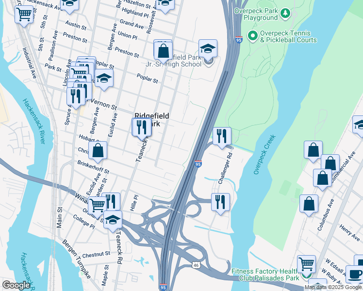 map of restaurants, bars, coffee shops, grocery stores, and more near 11 Scott Court in Ridgefield Park
