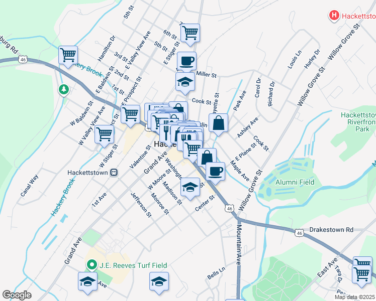 map of restaurants, bars, coffee shops, grocery stores, and more near in Hackettstown