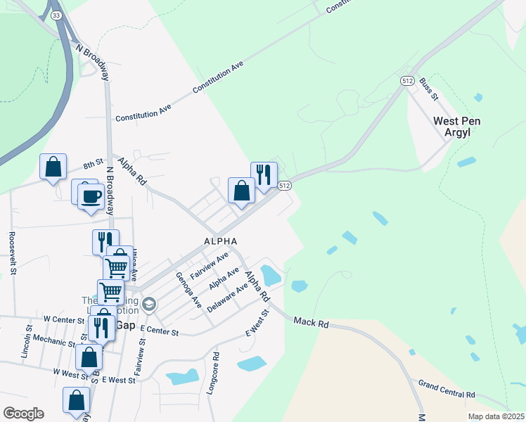 map of restaurants, bars, coffee shops, grocery stores, and more near 547 North Lehigh Avenue in Wind Gap