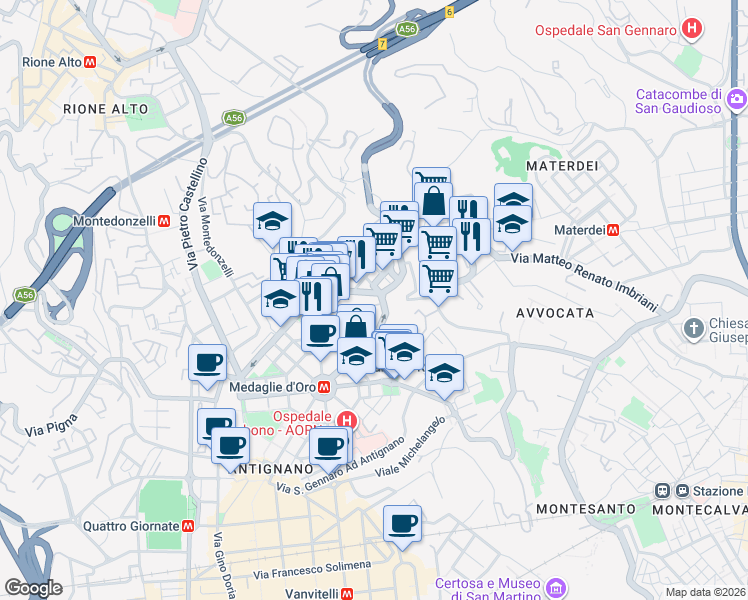 map of restaurants, bars, coffee shops, grocery stores, and more near 4 Traversa Privata Pola in Naples