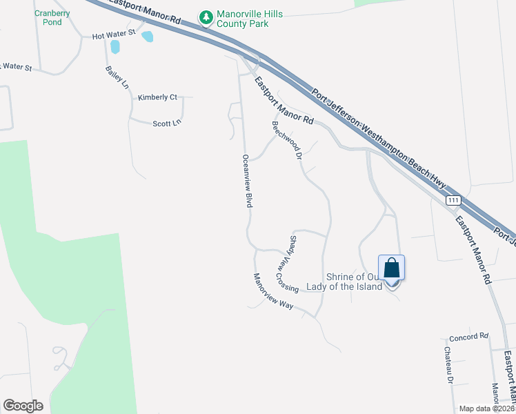 map of restaurants, bars, coffee shops, grocery stores, and more near 33 Oceanview Boulevard in Manorville