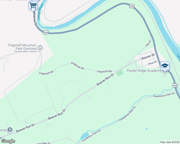map of restaurants, bars, coffee shops, grocery stores, and more near 259 Flagstaff Road in Lehighton