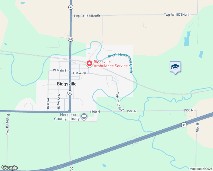 map of restaurants, bars, coffee shops, grocery stores, and more near 100 South Street in Biggsville