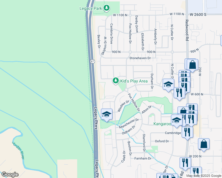 map of restaurants, bars, coffee shops, grocery stores, and more near 587 Foxboro Drive in North Salt Lake