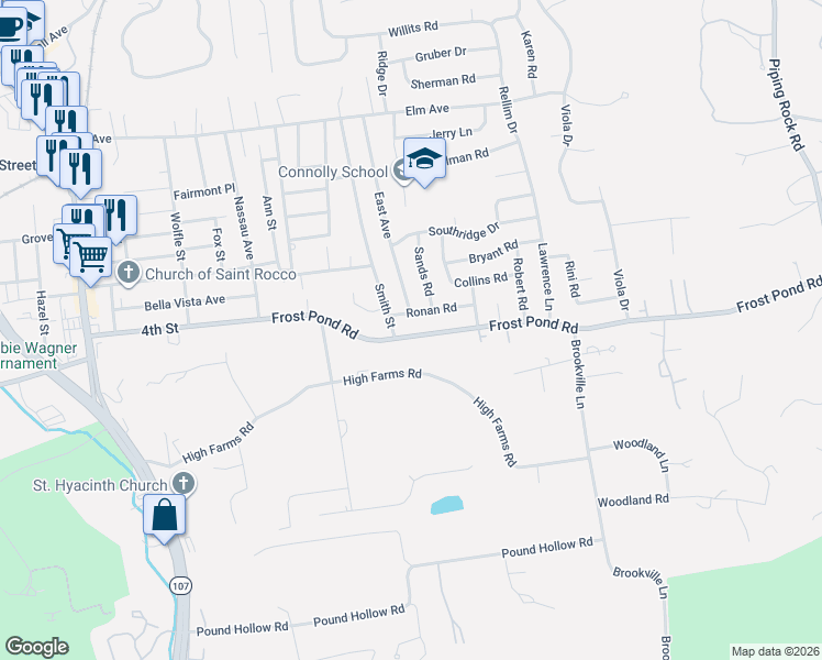map of restaurants, bars, coffee shops, grocery stores, and more near 10 Ronan Road in Glen Cove