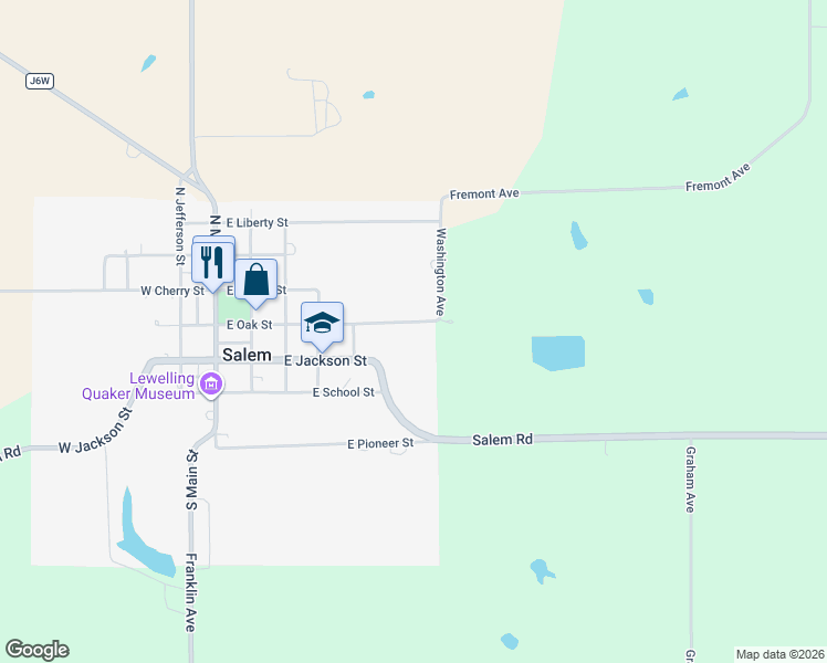 map of restaurants, bars, coffee shops, grocery stores, and more near 608 East Oak Street in Salem