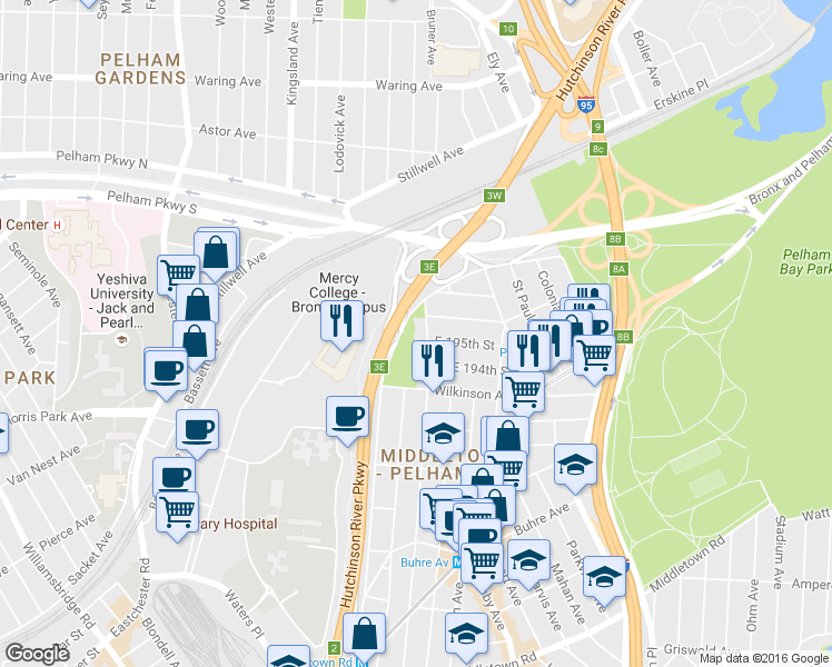 map of restaurants, bars, coffee shops, grocery stores, and more near 2069 Mayflower Avenue in Bronx