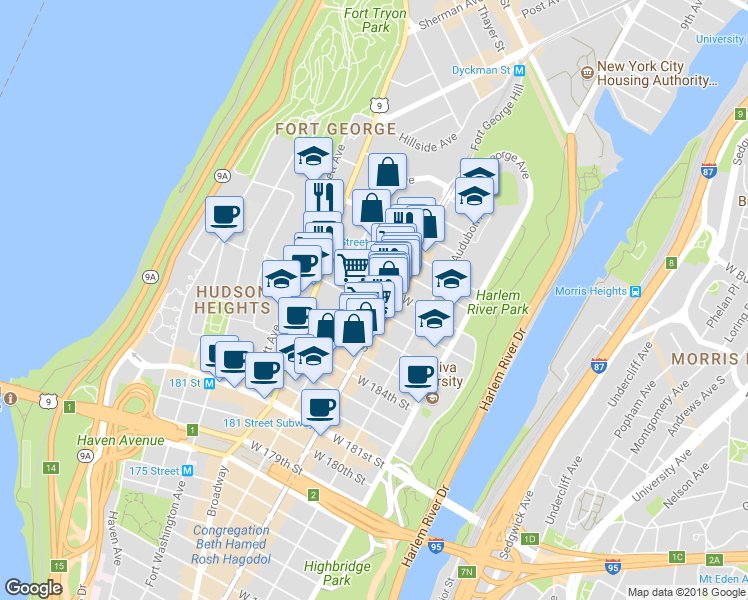 map of restaurants, bars, coffee shops, grocery stores, and more near in New York