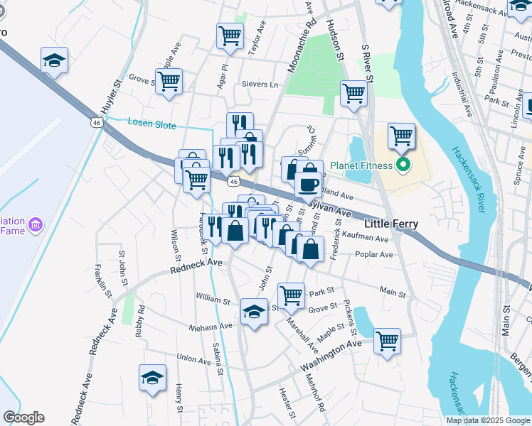 map of restaurants, bars, coffee shops, grocery stores, and more near 49 Charles Street in Little Ferry