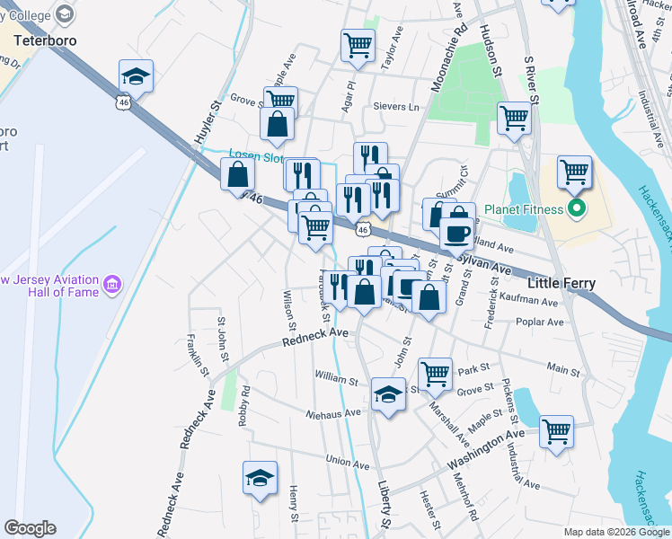 map of restaurants, bars, coffee shops, grocery stores, and more near 282 Main Street in Little Ferry