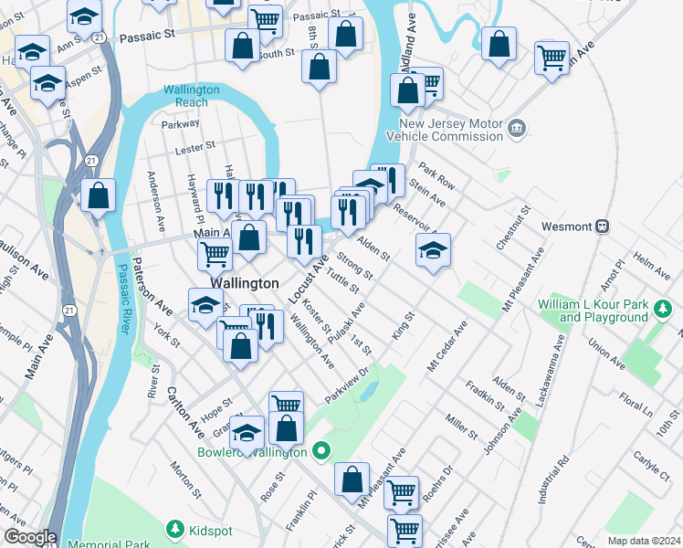 map of restaurants, bars, coffee shops, grocery stores, and more near in Wallington