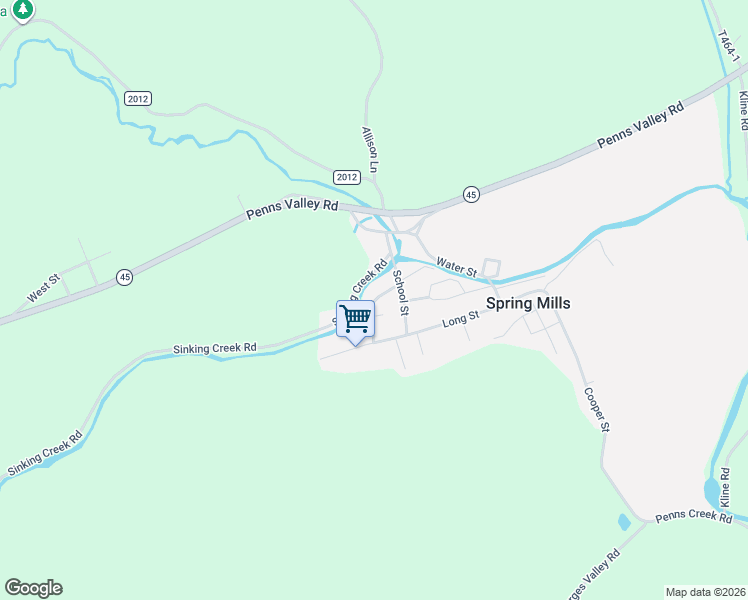 map of restaurants, bars, coffee shops, grocery stores, and more near 122 Railroad Street in Spring Mills