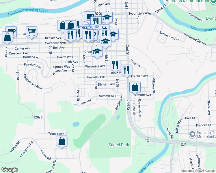 map of restaurants, bars, coffee shops, grocery stores, and more near 408 Division Avenue in Ellwood City