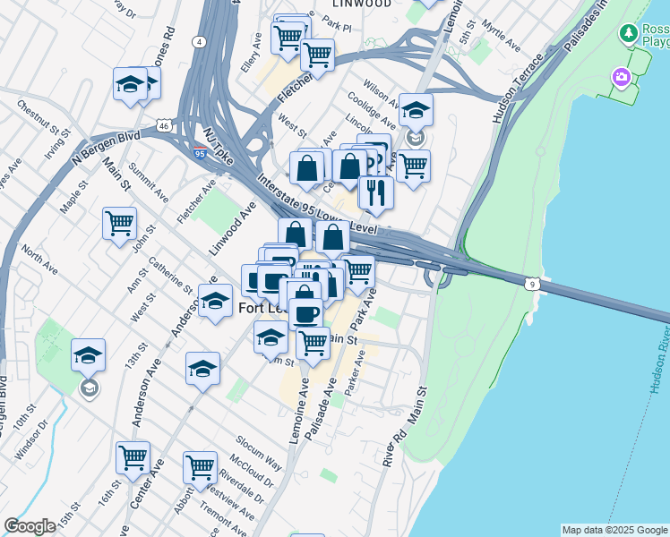 map of restaurants, bars, coffee shops, grocery stores, and more near 2057 Lemoine Avenue in Fort Lee