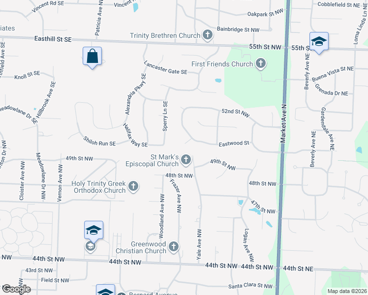 map of restaurants, bars, coffee shops, grocery stores, and more near 516 Davide Circle Northwest in Canton