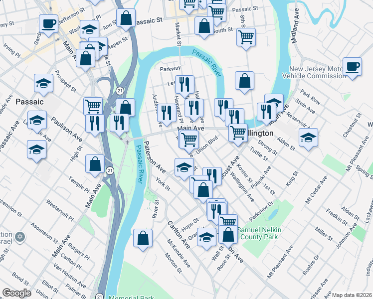 map of restaurants, bars, coffee shops, grocery stores, and more near 156 Hayward Place in Wallington