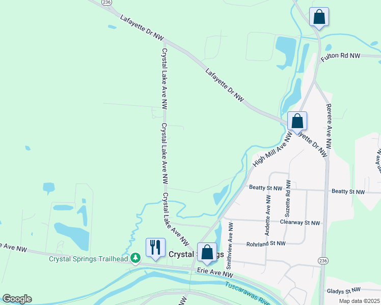 map of restaurants, bars, coffee shops, grocery stores, and more near 4984 Crystal Lake Avenue Northwest in Canal Fulton