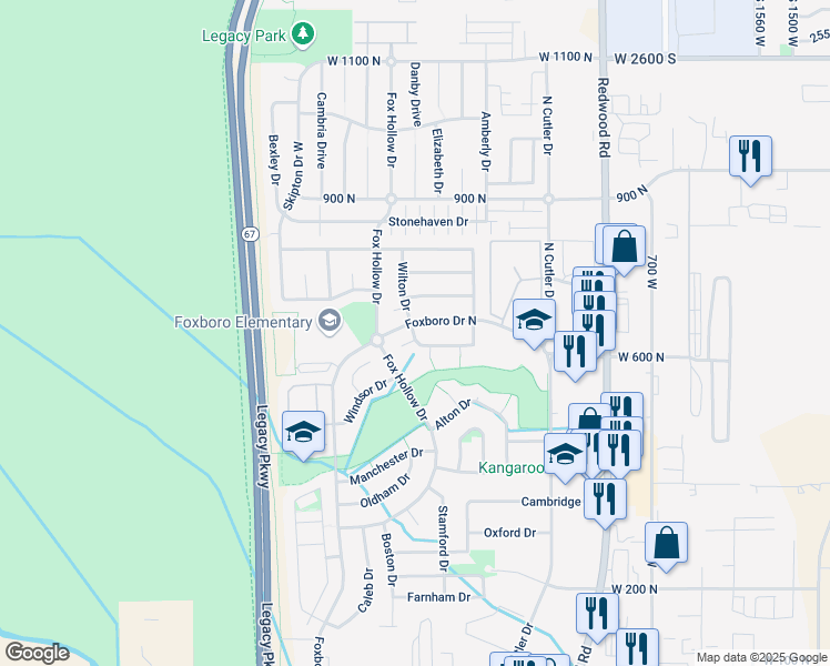map of restaurants, bars, coffee shops, grocery stores, and more near 975 Foxboro Drive in North Salt Lake