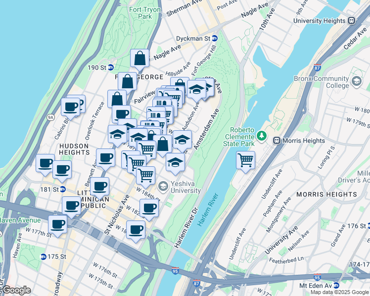 map of restaurants, bars, coffee shops, grocery stores, and more near in New York
