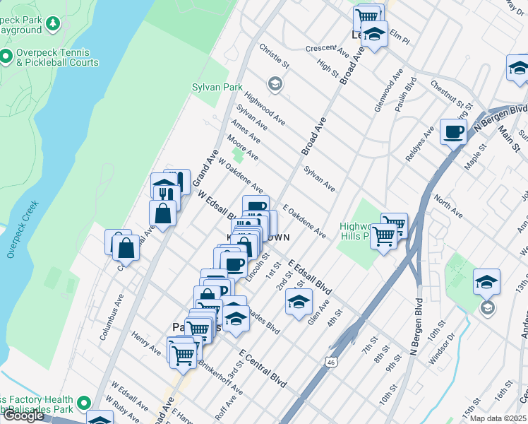 map of restaurants, bars, coffee shops, grocery stores, and more near 527b Orchard Avenue in Palisades Park