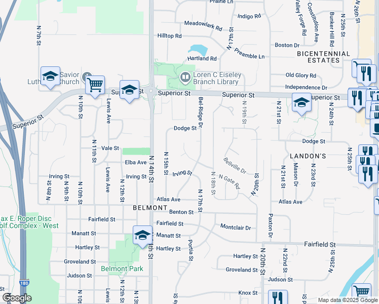 map of restaurants, bars, coffee shops, grocery stores, and more near 1621 Vale Circle in Lincoln